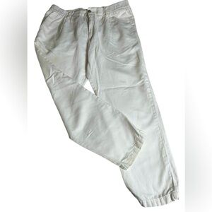 H&M white cotton-linen baggy pants, Large, pleated, elastic waistband Summer